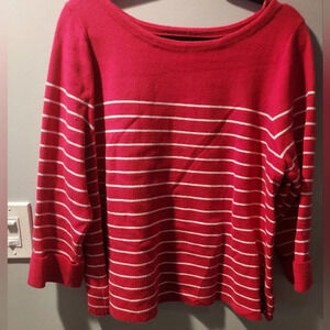 Tahari Fuchia Pink and White Striped 3/4 Sweater in Size XL